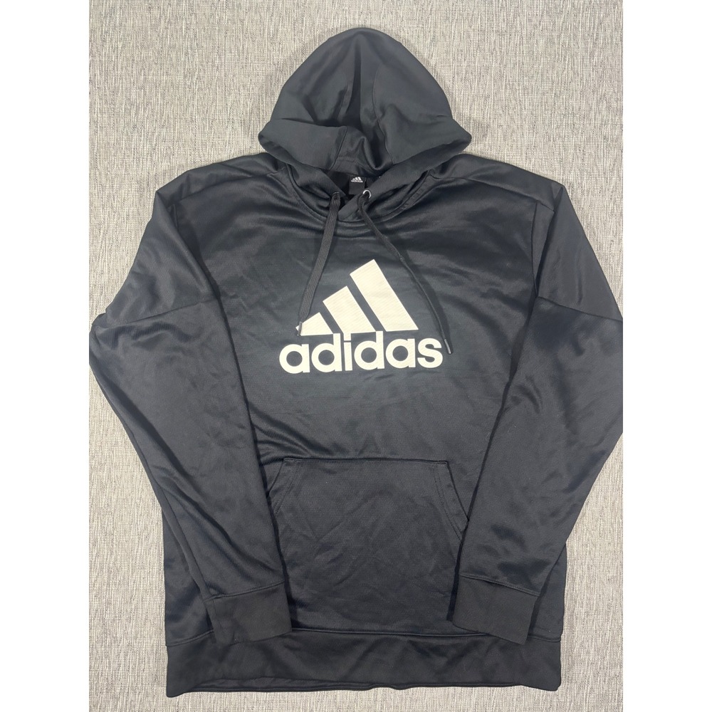 Adidas Mens Climawarm Pullover Hoodie Black White Logo Sweatshirt Large